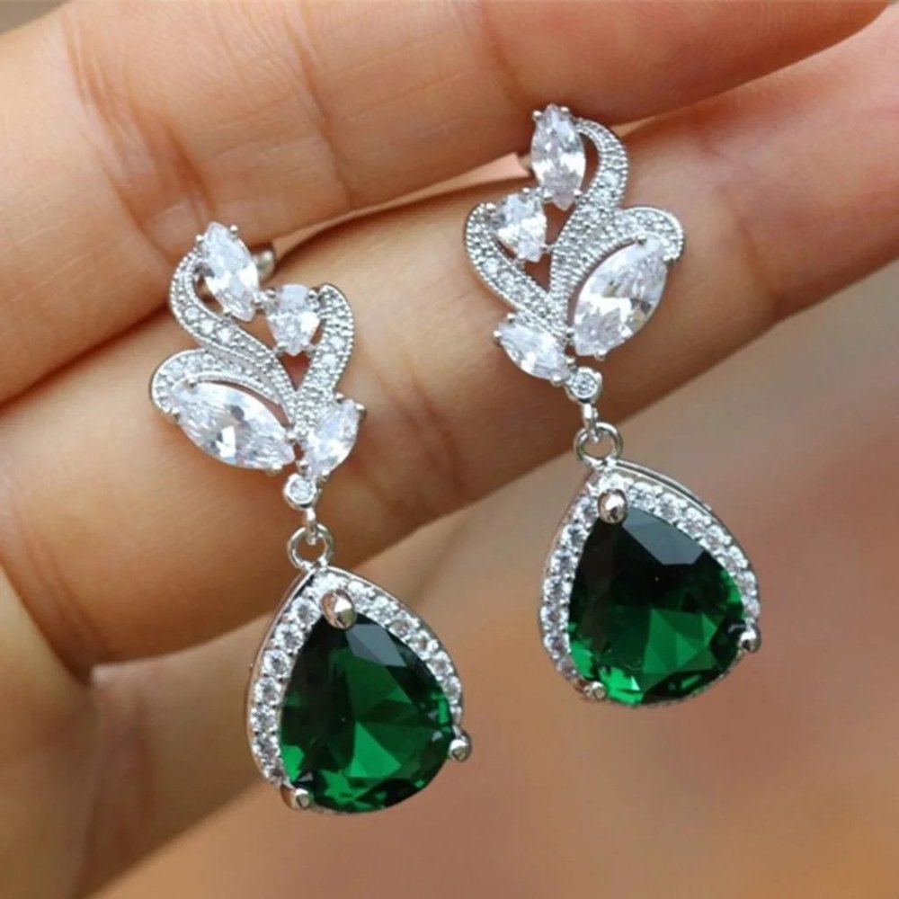 Water Drop green Zircon Earrings_EL1150